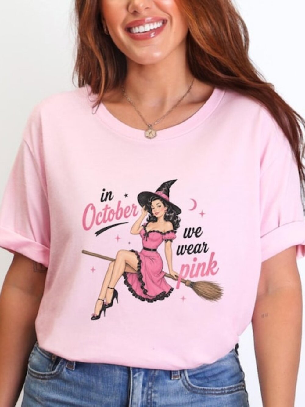 In October We Wear Pink Shirt, Pink Witch Breast Cancer Tee